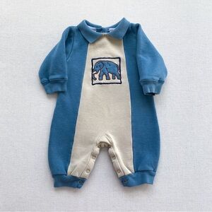 Vintage Embroidered Elephant Colorblock Sweatshirt Romper Jumpsuit 3-6M